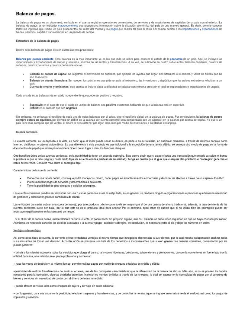 Estructura y Función de la Balanza de Pagos | PDF | Balance de pagos ...