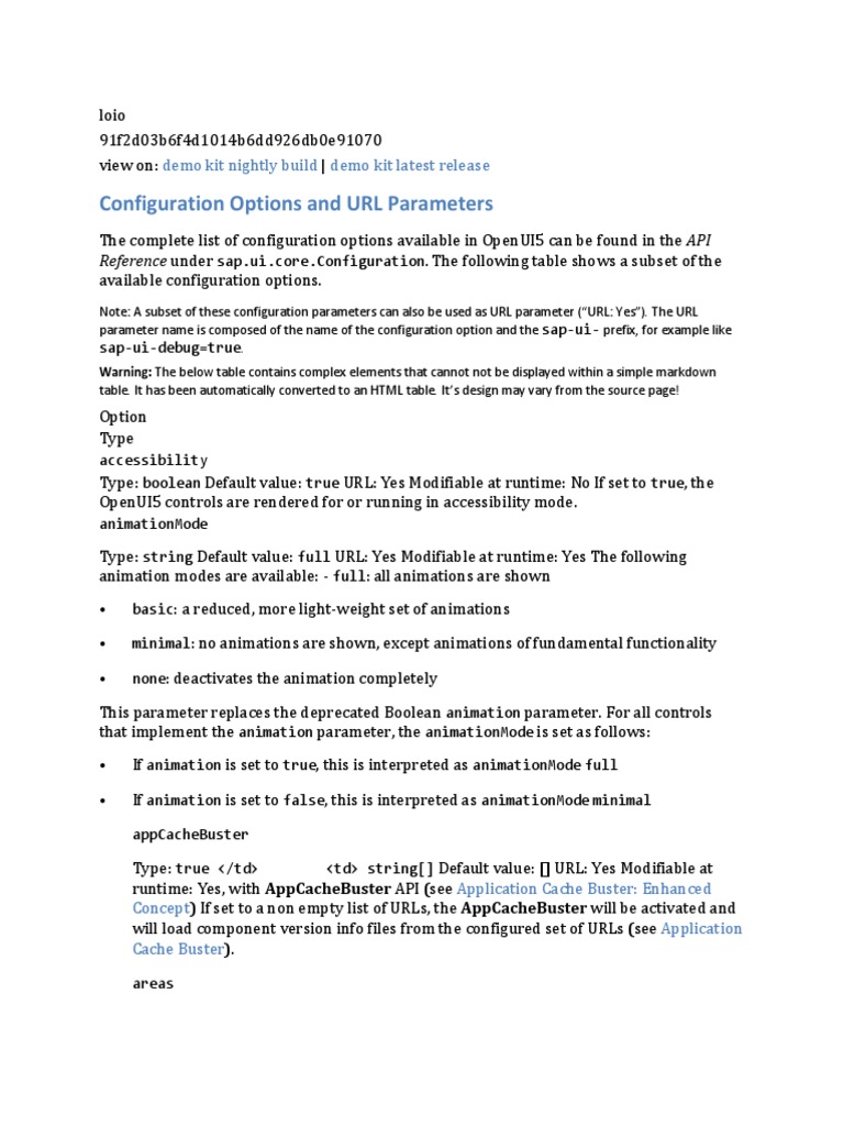 OpenUI5 Configuration Options Overview | PDF | Parameter (Computer ...