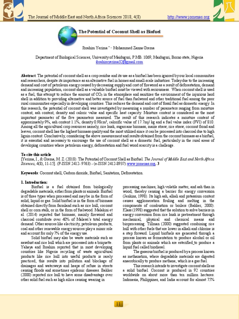 Coconut Shell: A Viable Biofuel Source | PDF | Biofuel | Biomass