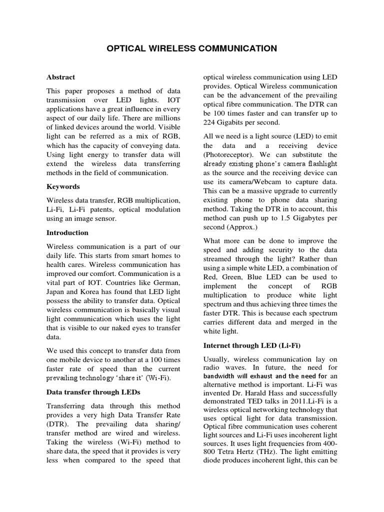 Advancements in Optical Wireless Communication | PDF | Light Emitting ...