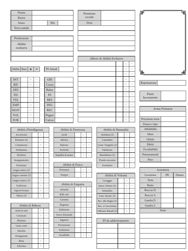 The Witcher TRPG Scheda Personaggio Printer Friendly | PDF