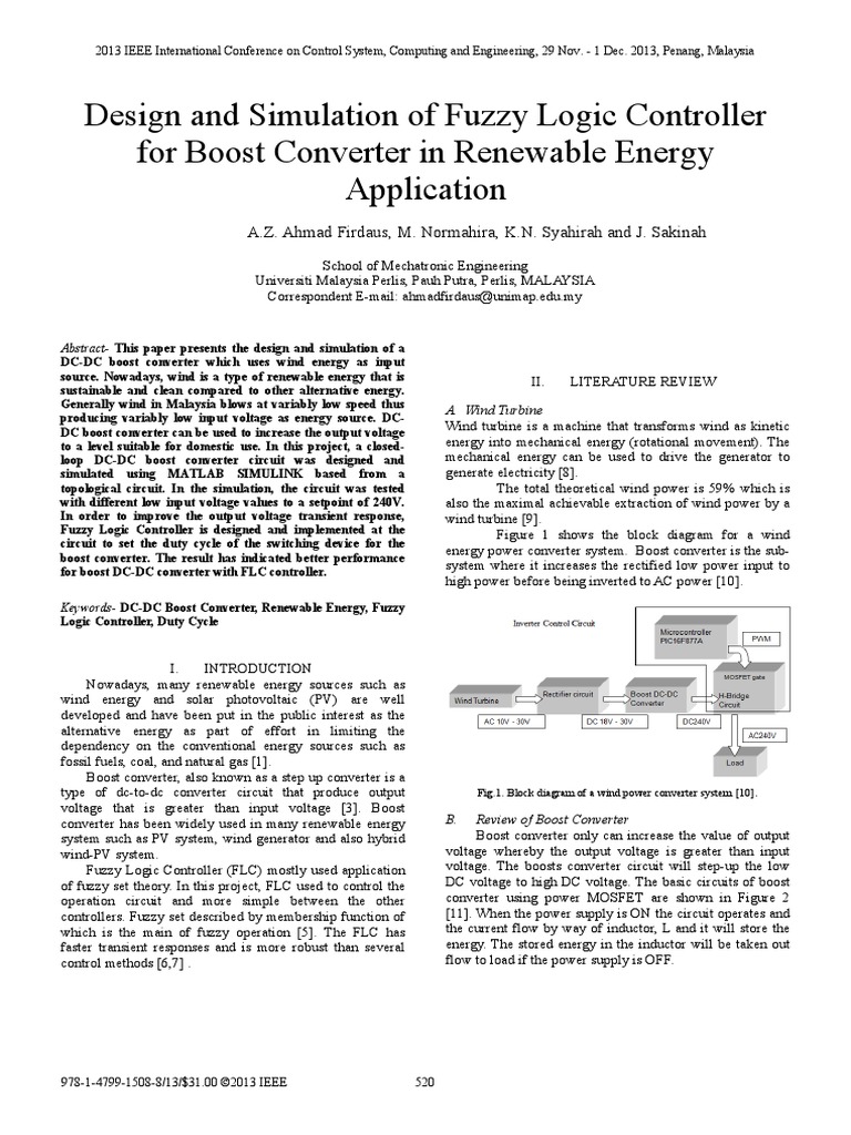 Design and Simulation of Fuzzy Logic Controller For Boost Converter in ...
