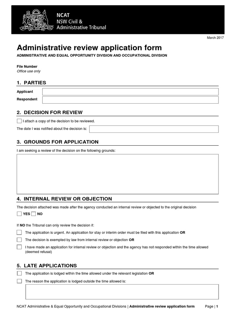 NCAT Administrative Review Application Form | PDF | Credit Card ...