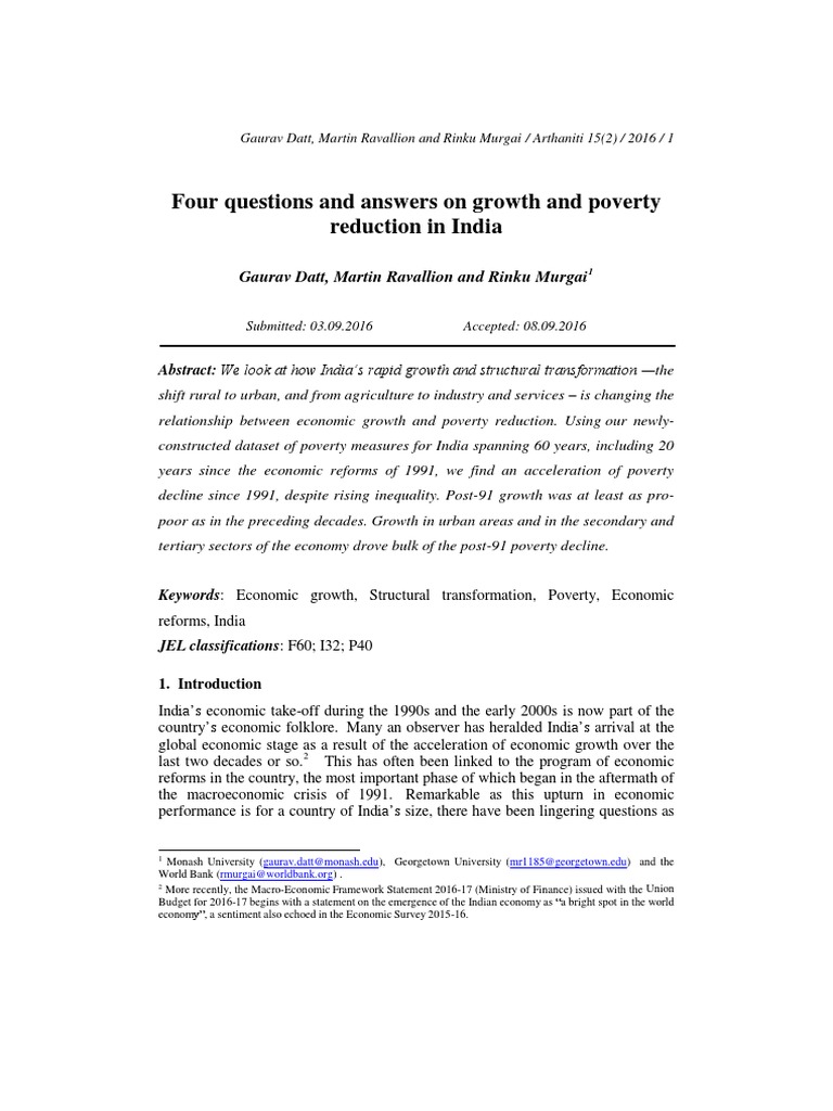 Growth and Poverty in India: Key Insights | PDF | Economic Growth ...