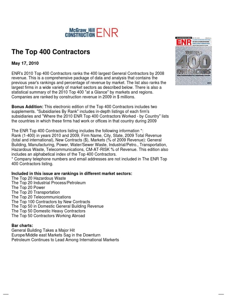ENR Top 400 Contracters Companies Business