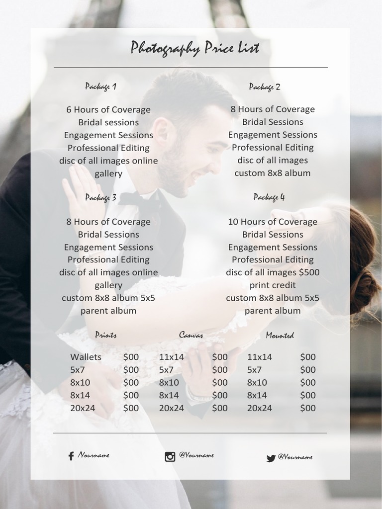 Photography Price List PDF