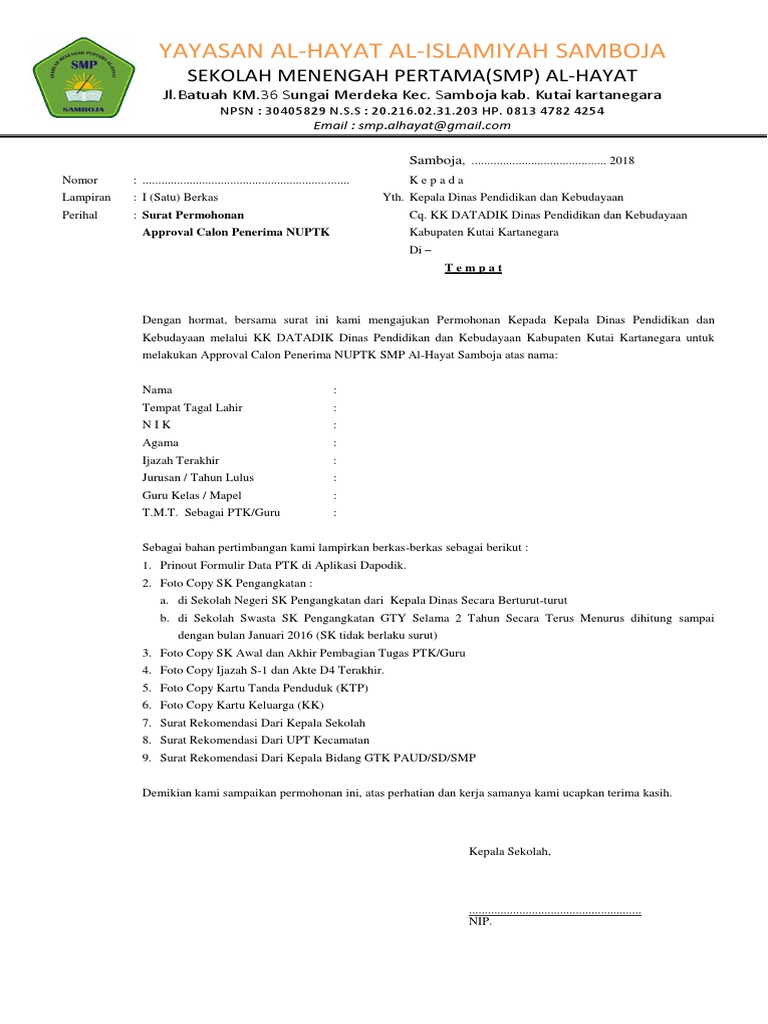 Surat Permohonan Approval Calon Nuptk Docx 