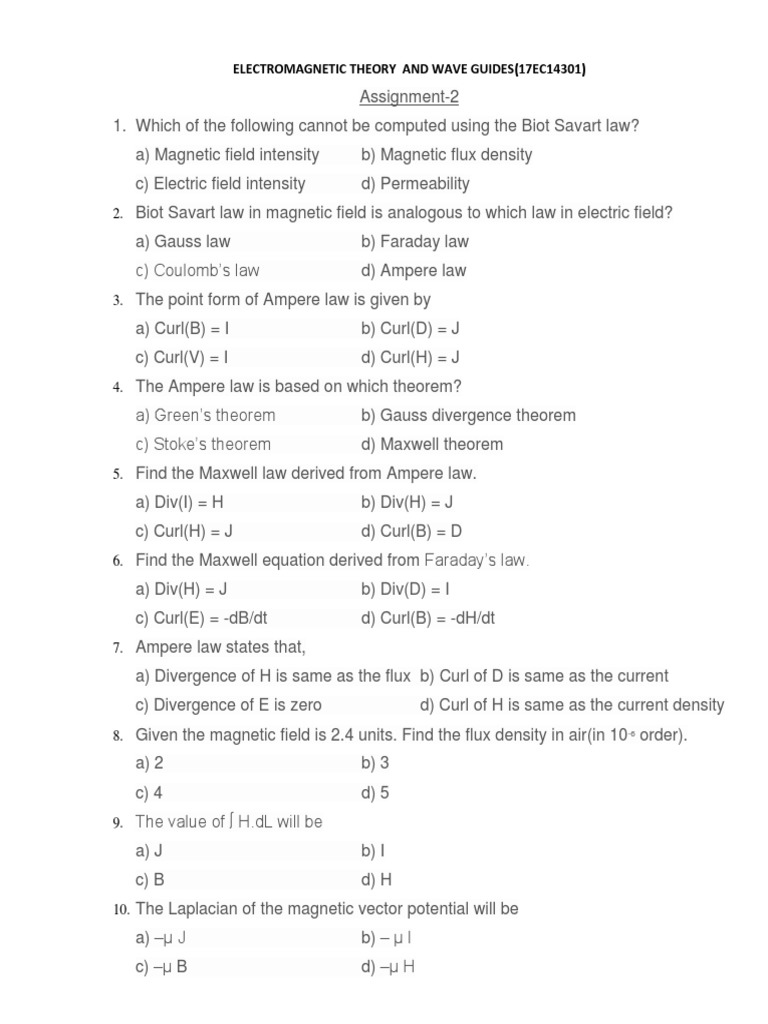 Electromagnetic Theory Assignment 2 | PDF | Maxwell's Equations ...