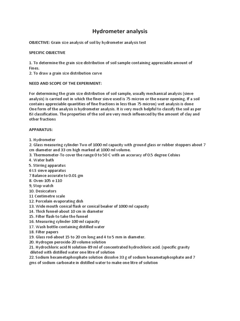Hydrometer Analysis for Soil Grain Size | PDF | Litre | Soil