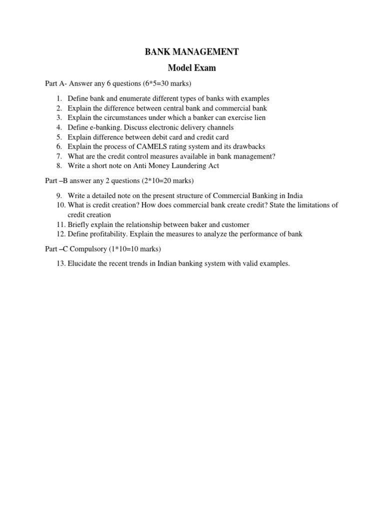 Bank Management Exam Guide | PDF