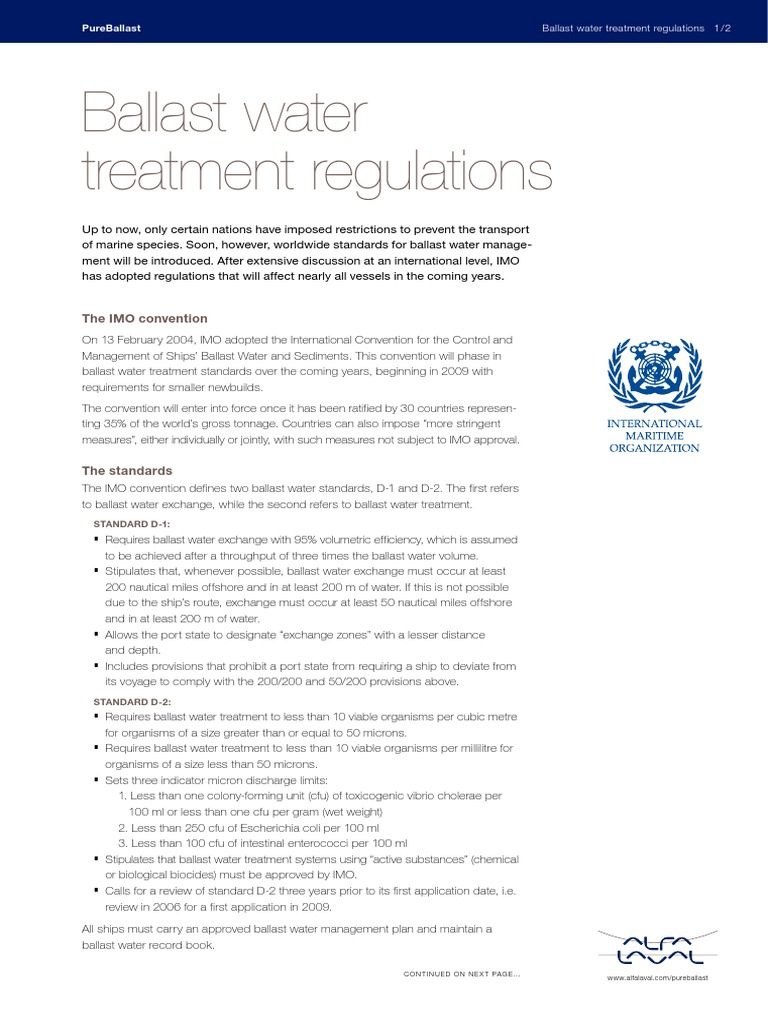 Ballast Water Treatment Regulations The IMO Convention PDF Litre