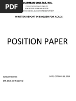 Position Paper: Written Report in English For Acads