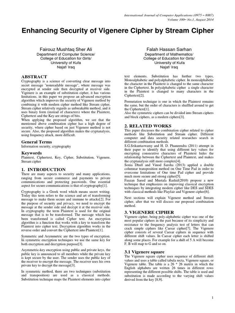 Enhancing Vigenere Cipher Security | PDF | Cipher | Cryptography