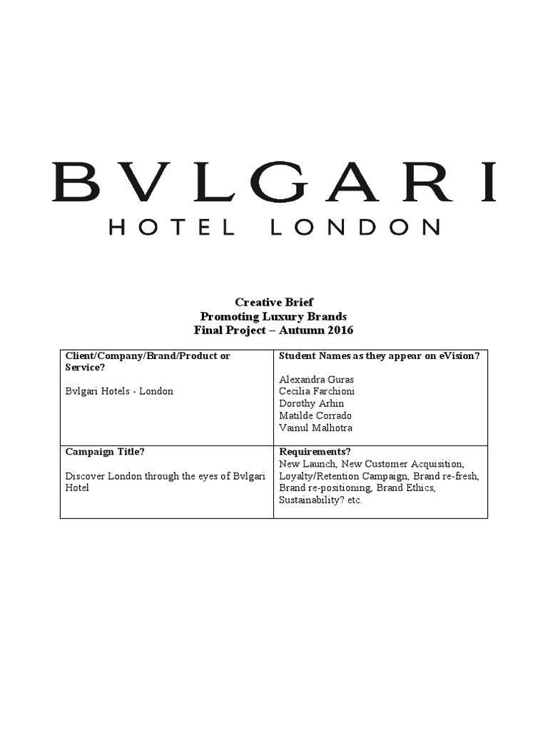 Bulgari Hotel London - Creative Brief 