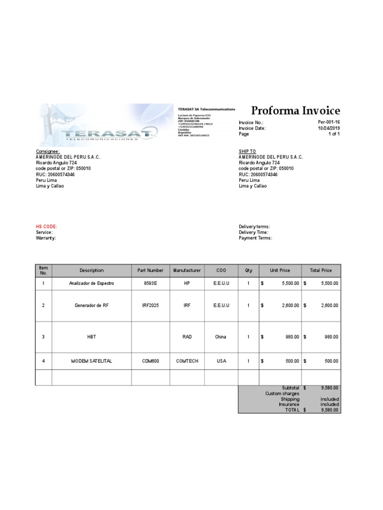 Proforma Invoice for Electronic Equipment | PDF | Business
