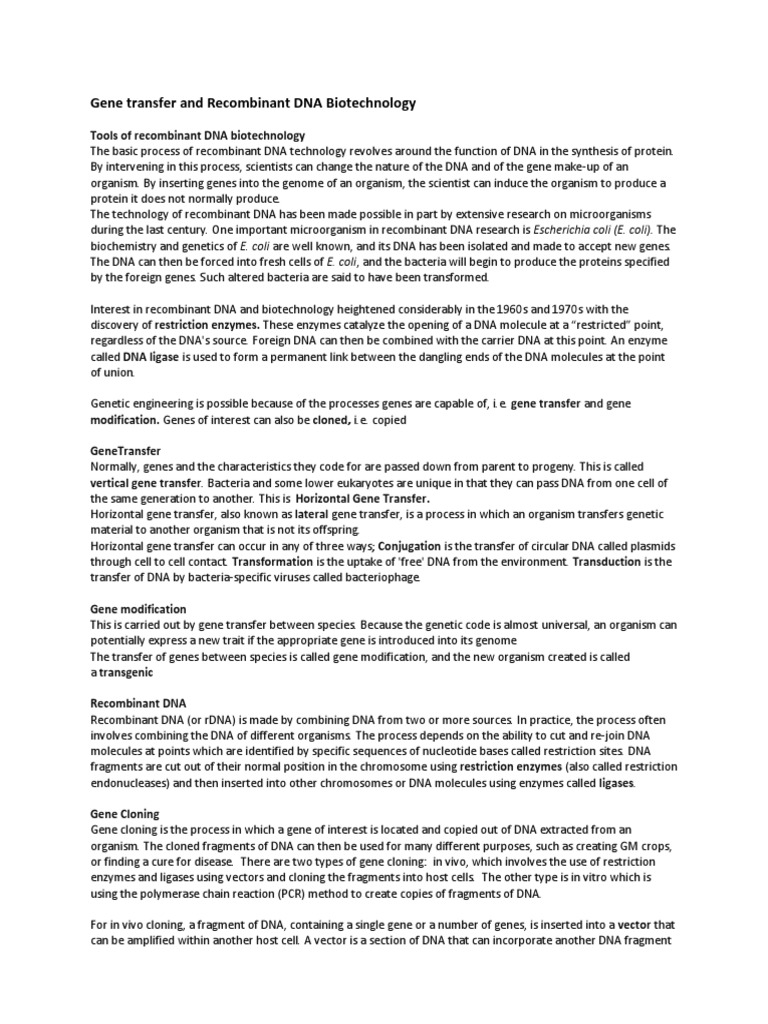 GeneTransfer and Recombinant DNA | PDF | Molecular Cloning | Plasmid