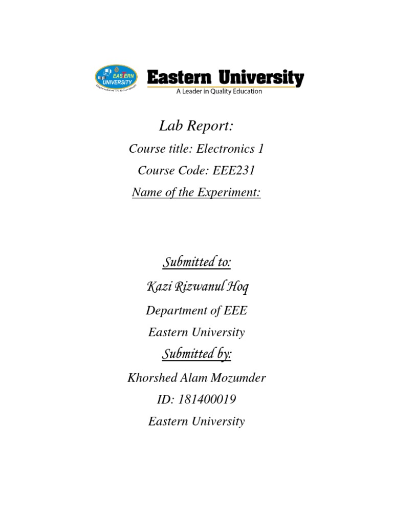 Electronics 1 Lab Report EEE231 | PDF