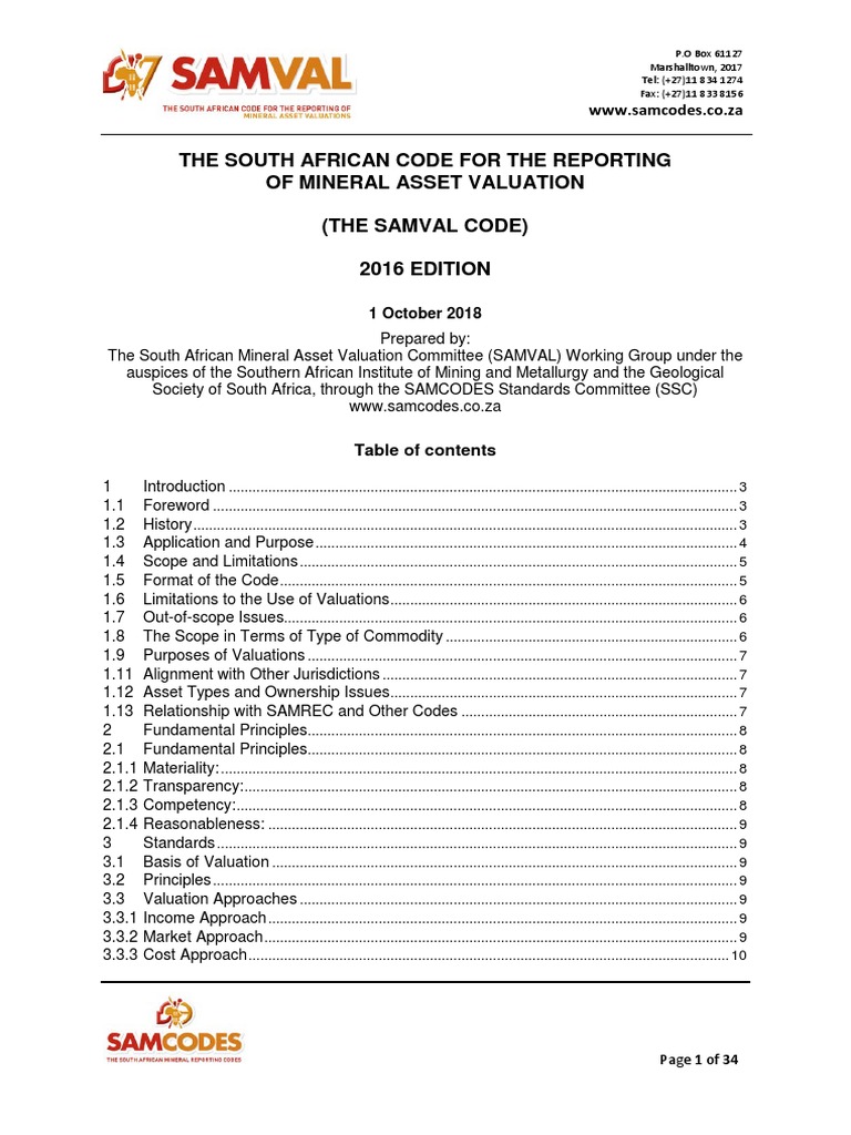 SAMVAL Code for Mineral Valuation | PDF | Real Estate Appraisal ...