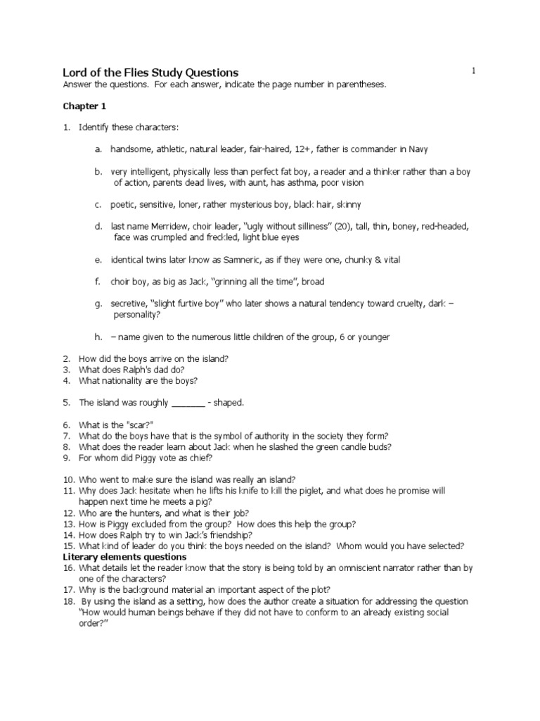 Lord of the flies chapter 5 study guide answers