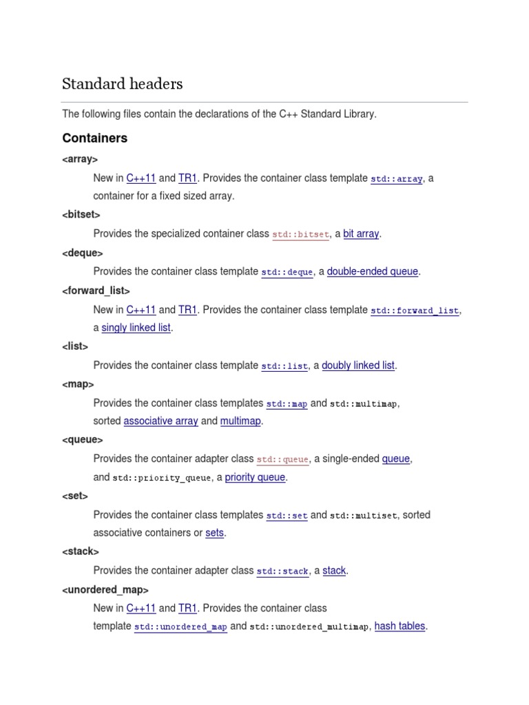 Standard Headers | PDF | C++ | C (Programming Language)