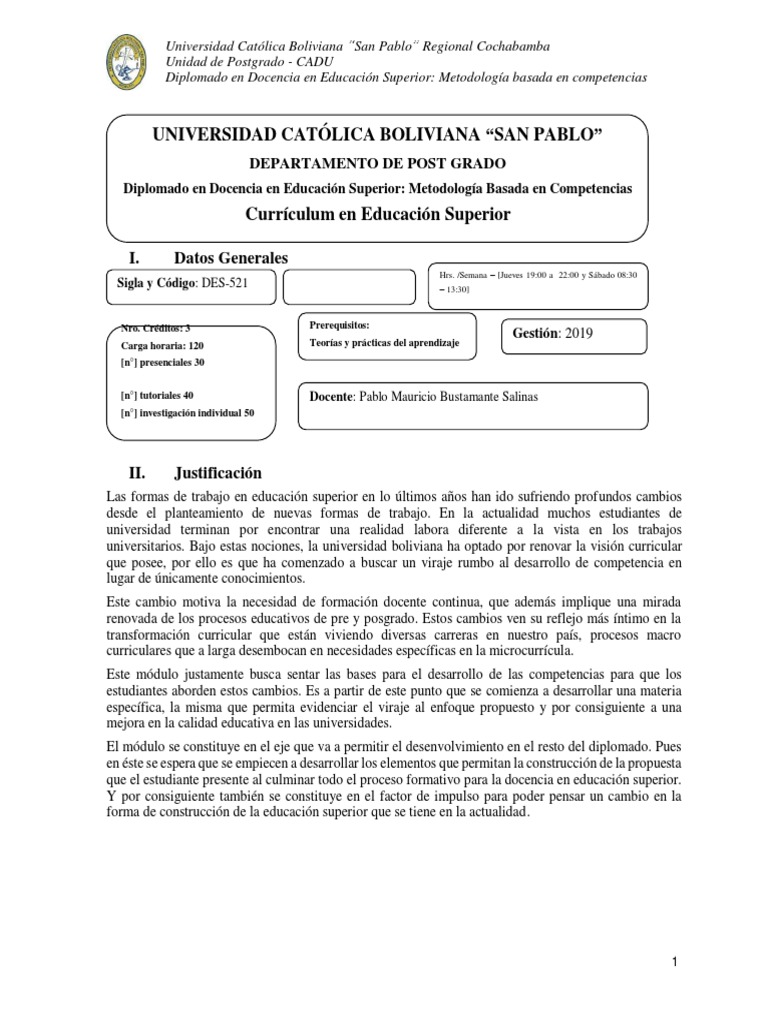 Plan Global de Asignatura en Docencia | PDF | Evaluación | Plan de estudios