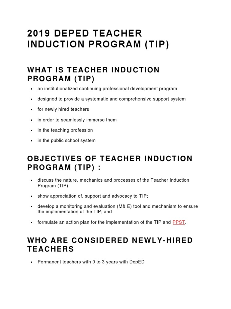 2019 Deped Teacher Induction Program | PDF | Mentorship | Teachers