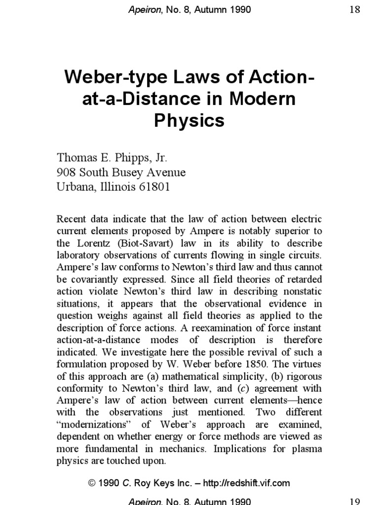 Weber-Type Laws of Action-at-a-Distance in Modern Physics | PDF ...