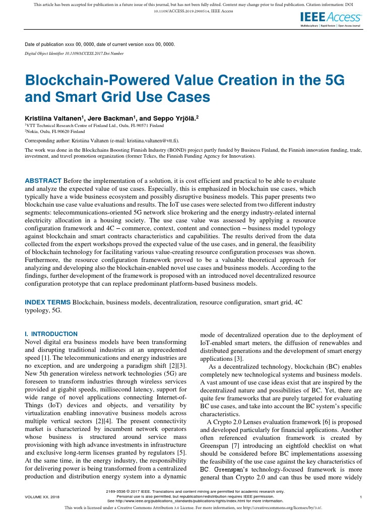 Blockchain-Powered Value Creation in The 5G and Smart Grid Use Cases ...
