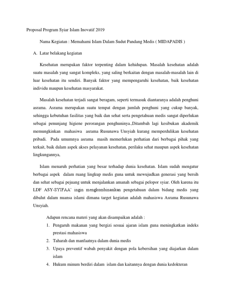 Proposal Program Syiar Islam Inovatif 2019 (Midapadis) | PDF