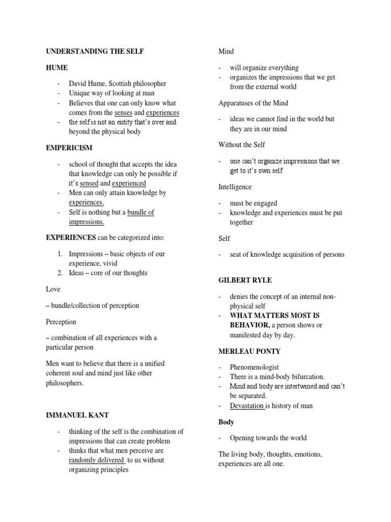 Understanding The Self Hume PDF Philosophy Of Self Experience