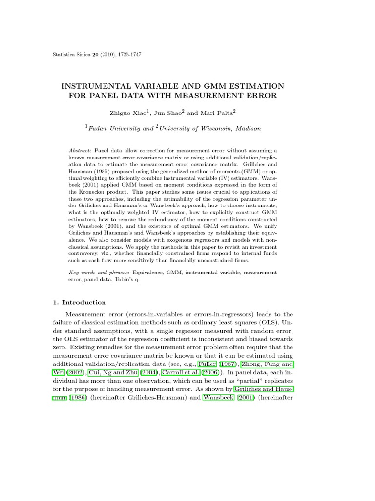 GMM and IV Estimation in Panel Data | PDF | Ordinary Least Squares ...