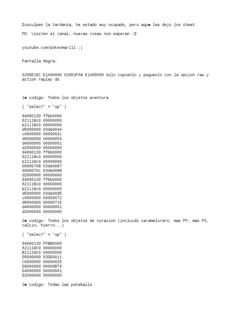 Cheats para Pokemon Soul Silver en Español PDF Videojuegos