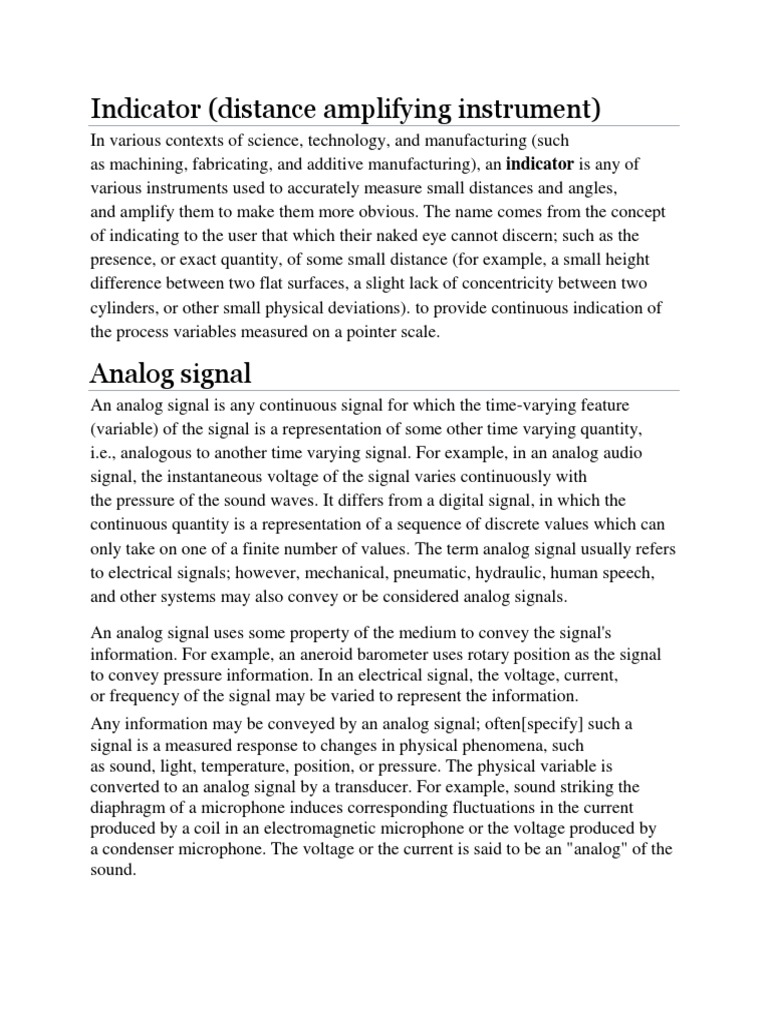 Indicator (Distance Amplifying Instrument) PDF Analog Signal