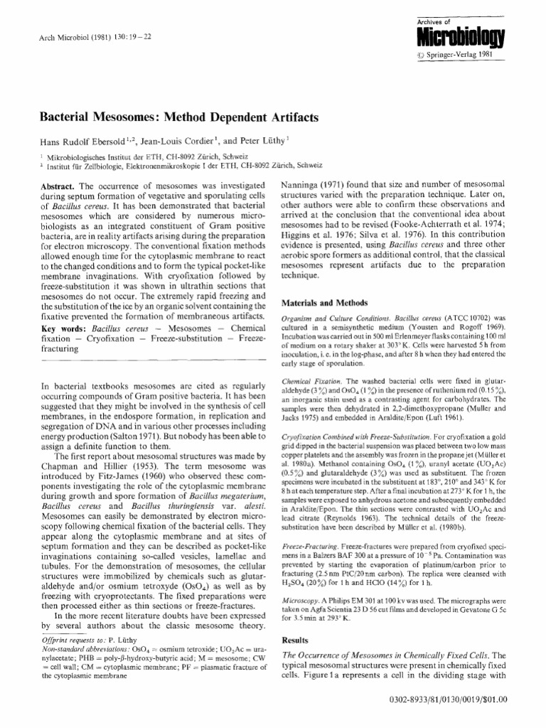 Hicrobinlngy Bacterial Mesosomes Method Dependent Artifacts PDF