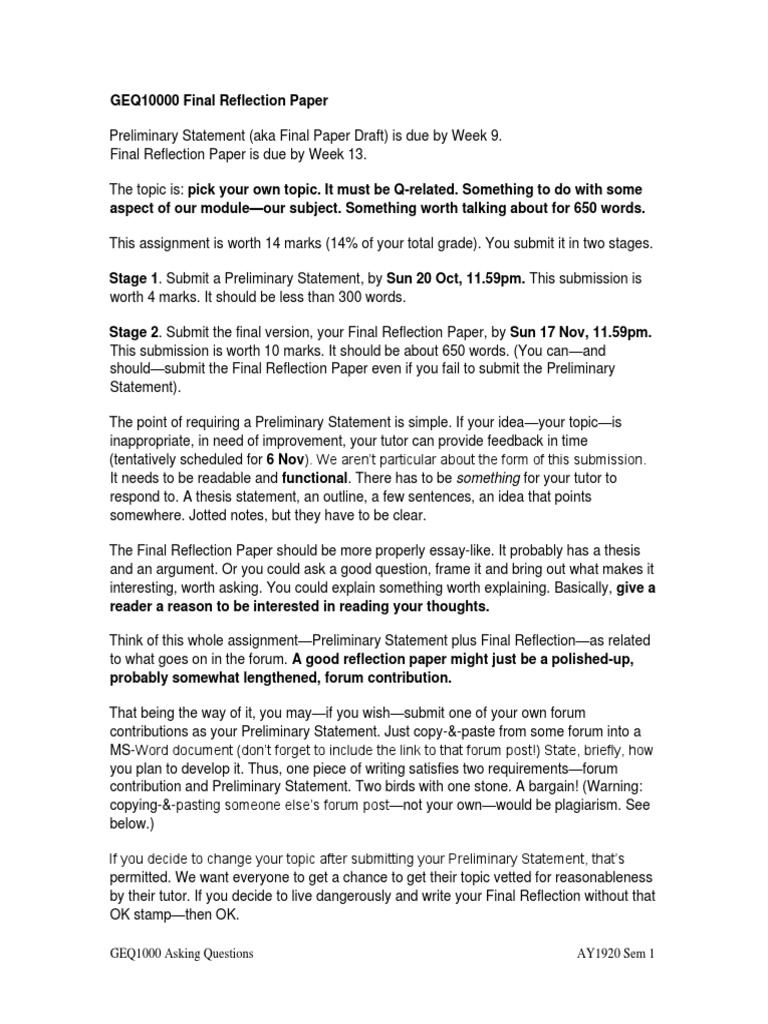 GEQ12FinalPaperInstructions 12  PDF  Turnitin  Internet Forum