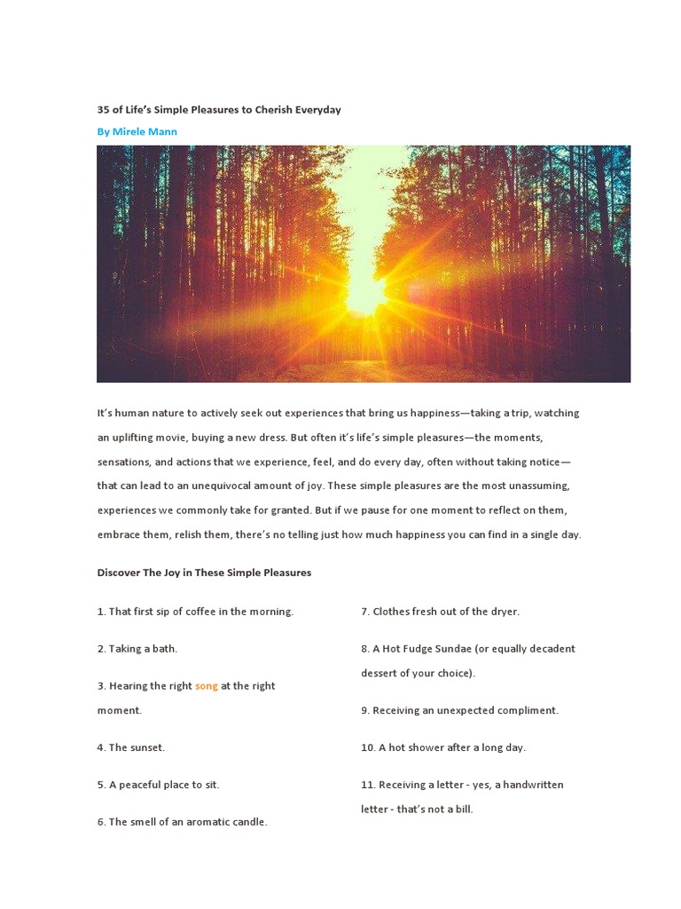 35 Of Life’S Simple Pleasures To Cherish Every Day – SHTI