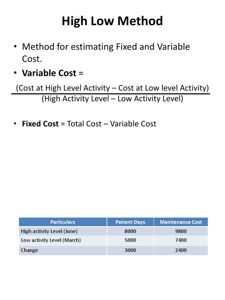 High Low Method Method For Estimating Fixed and Variable Cost