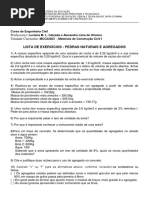Lista de exercícios Materiais de Construção Civil I