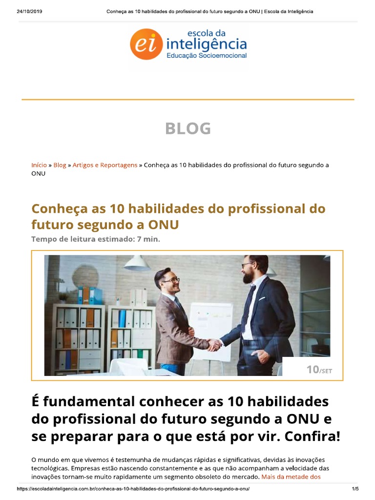 Conheca As 10 Habilidades Do Profissional Do Futuro Segundo A Onu | PDF