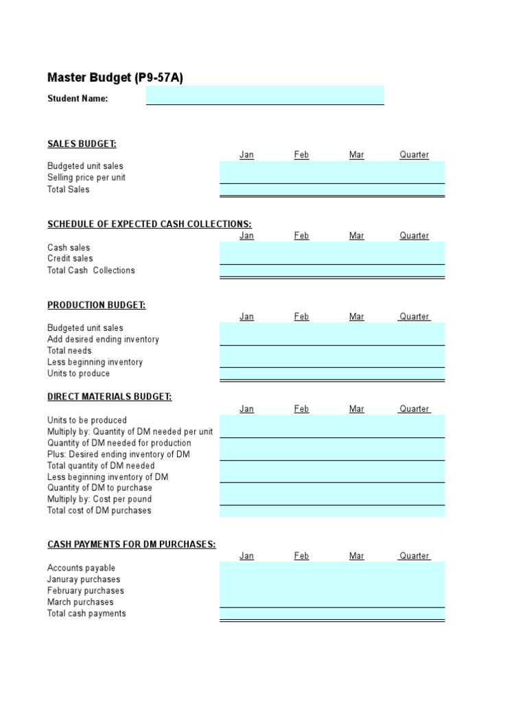 Master Budget Template Student Version ACCU 202(1) Inventory Budget Master Budget Template Student Version ACCU 202(1) Inventory Budget