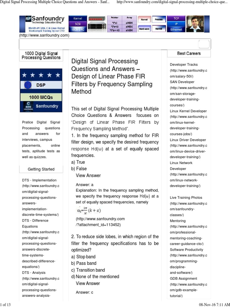 Digital Signal Processing Multiple Choice Questions and Answers