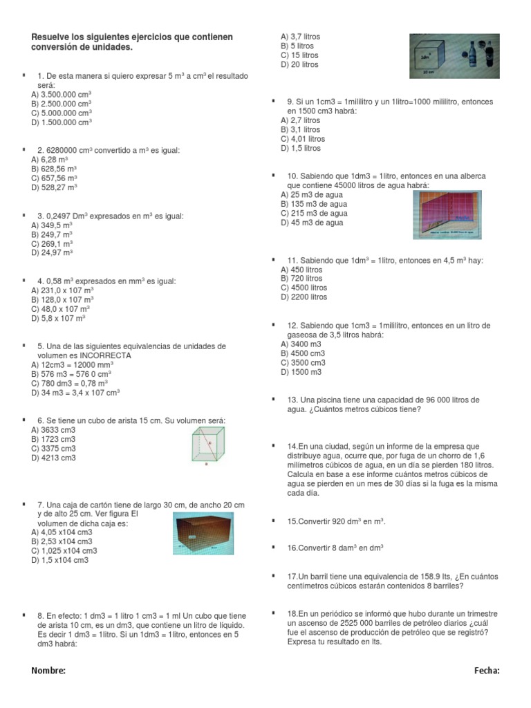 1 Litro Cuantos Cm Cubicos Son Conversion | PDF | Líquidos | Volumen