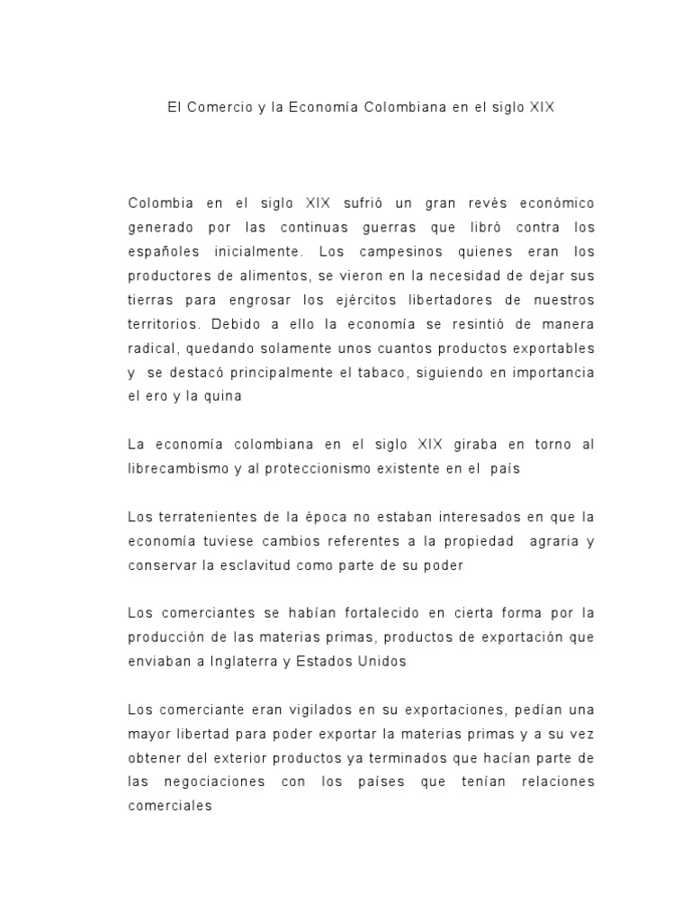 Economía Colombiana en El Siglo XIX 1 | PDF | Proteccionismo | Colombia