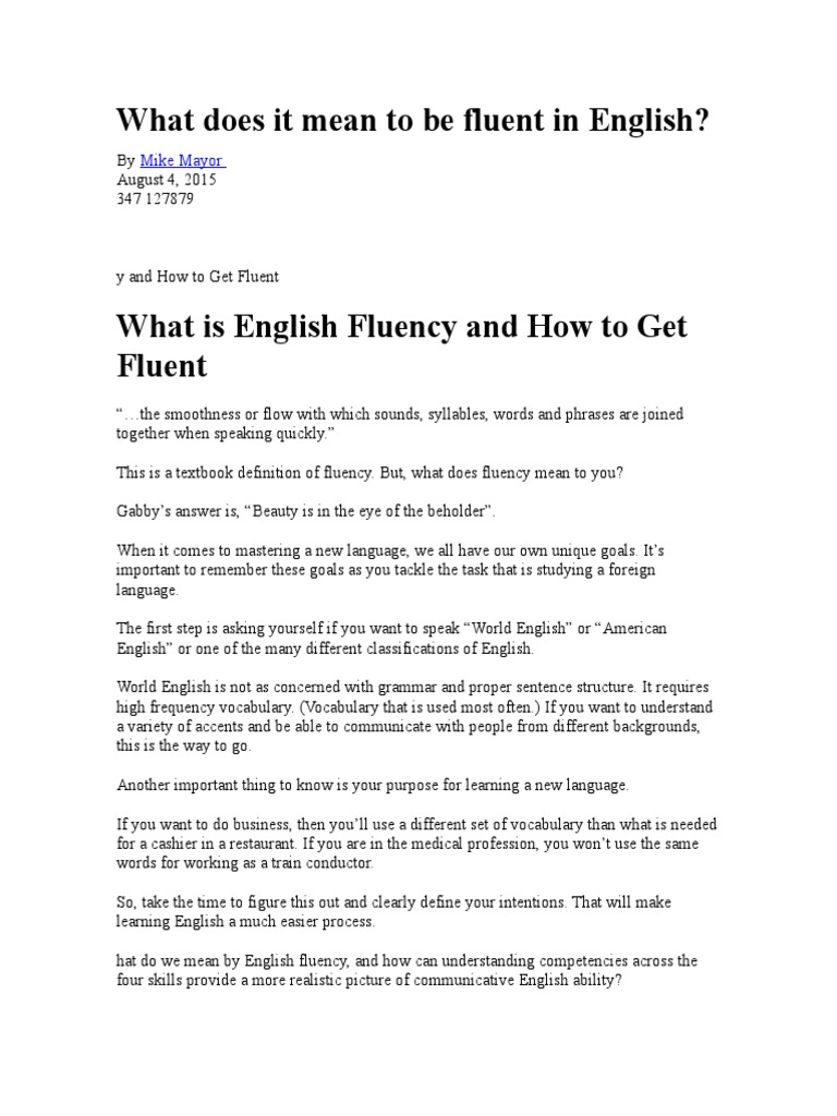 What Does It Mean To Be Fluent in English PDF Fluency Accent