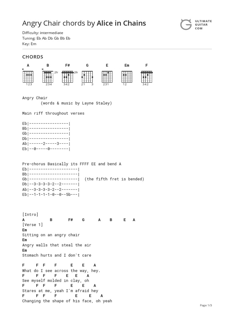 Angry Chair Chords by Alice in Chainstabs at Ultimate Guitar Archive