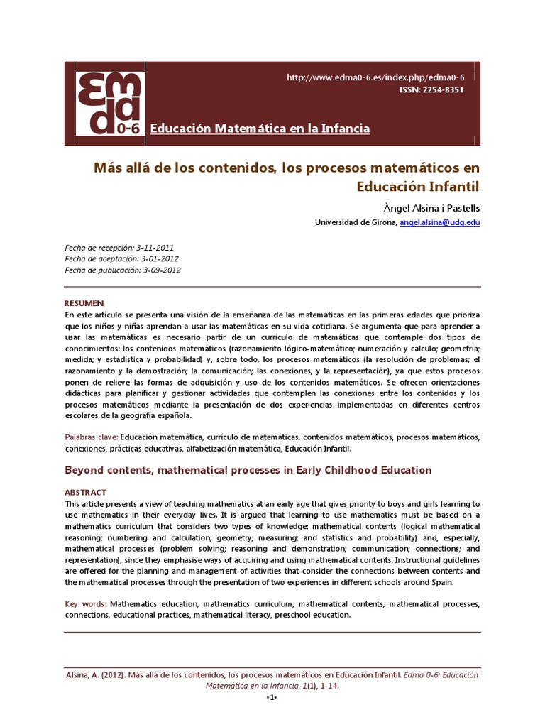 Procesos Matemáticos en Educación Infantil | PDF | Educación de la ...