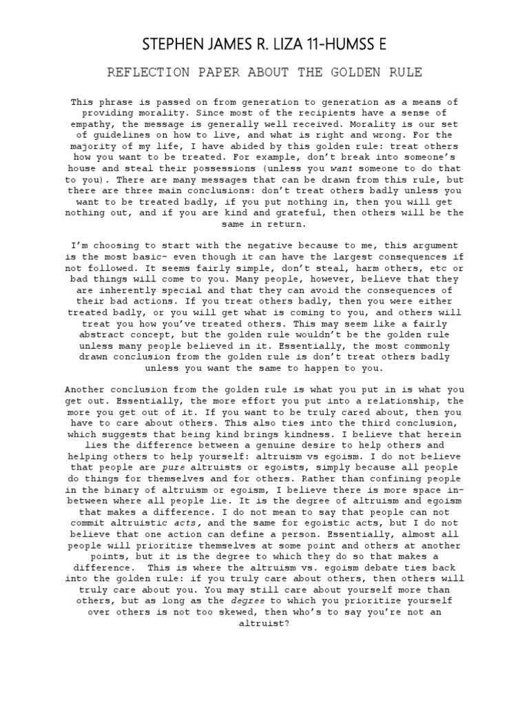 Reflection on the Golden Rule | PDF | Altruism | Psychological Egoism