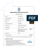 Aakash National Talent Hunt Exam 2019: ANTHE (Admit Card)