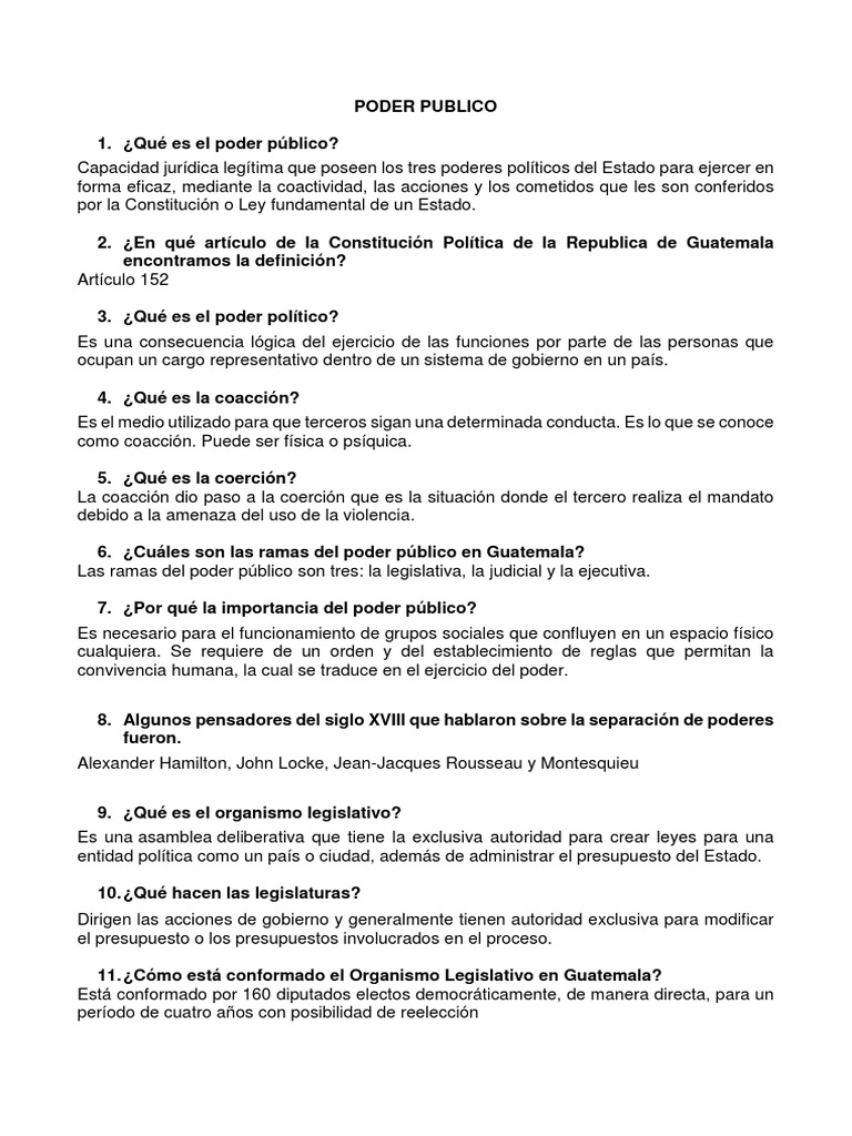 Cuestionario Poder Público | PDF | Separación de poderes | Estado ...