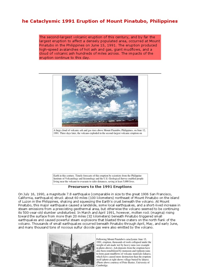 1991 Eruption of Mount Pinatubo PDF Volcano Types Of Volcanic